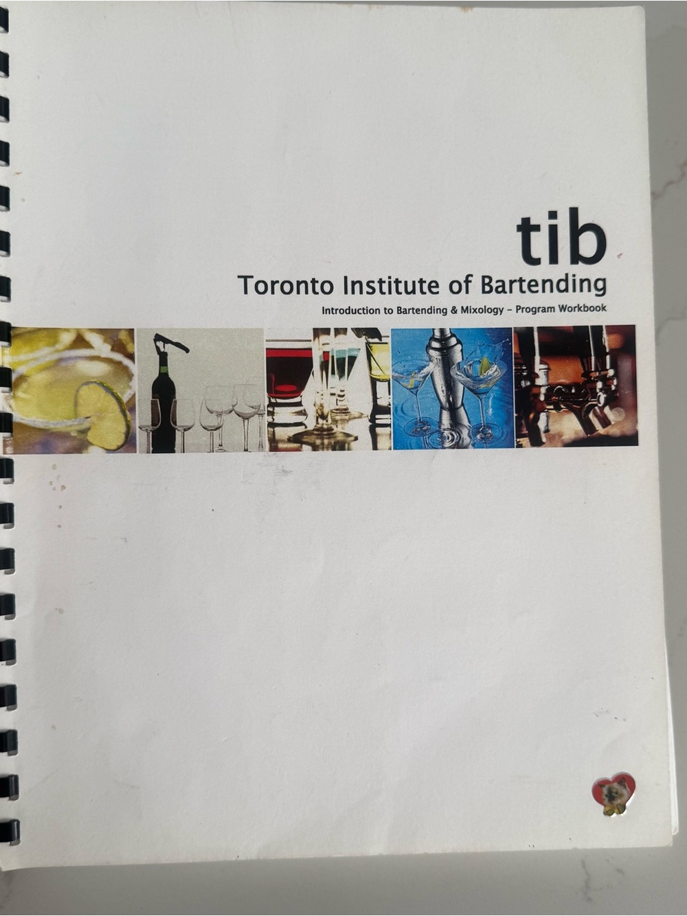 Toronto Institute of Bartending White Spiral Workbook